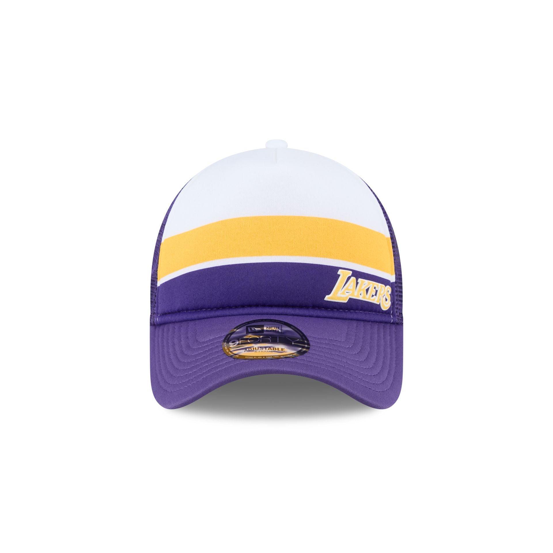 Los Angeles Lakers Color Block 9FORTY A-Frame Trucker Snapback Hat Male Product Image