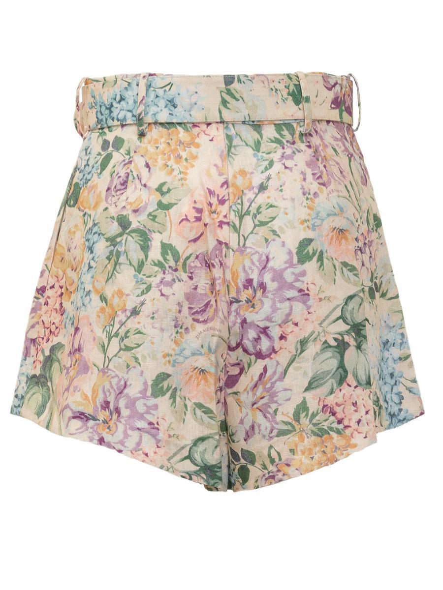 Halliday Belted Pleated Floral-print Linen Shorts In Multicolor Product Image