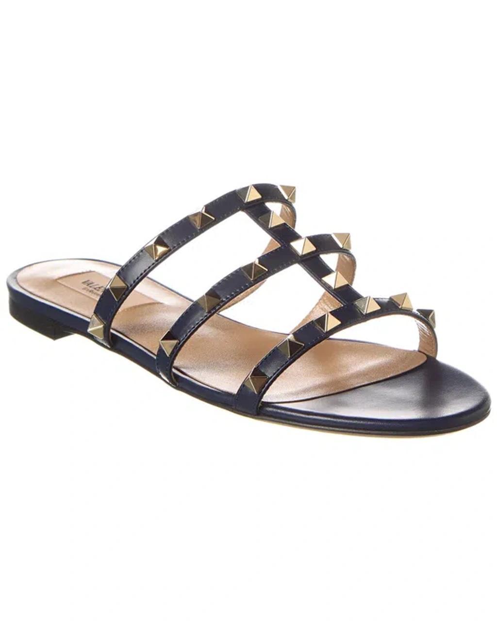 Valentino Rockstud Caged Leather Sandal In Blue Product Image