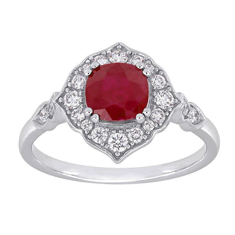 Stella Grace 14k White Gold Ruby & 1/3 Carat T.W. Diamond Halo Ring, Womens Red Product Image