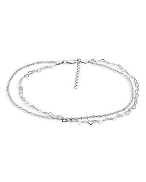 Aqua Double Row Heart Link & Diamond Cut Rope Chain Ankle Bracelet in Sterling Silver - 100% Exclusive - Female Product Image