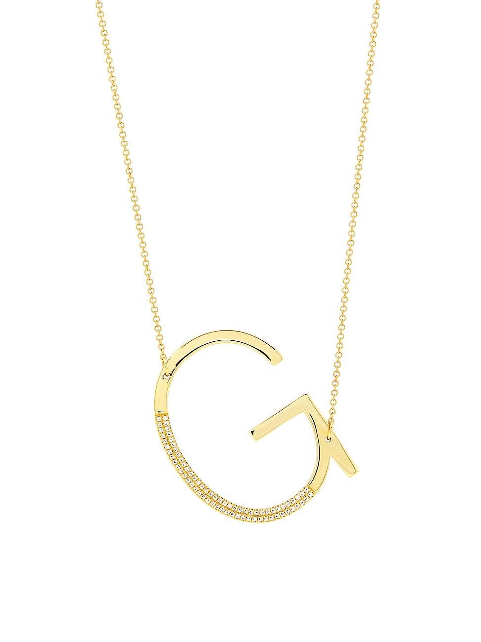 Womens 14K Yellow Gold & 0.14 TCW Diamond Initial Pendant Necklace Product Image