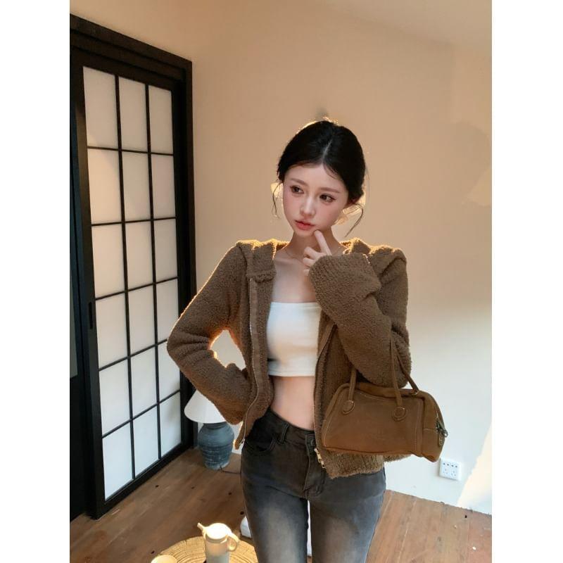 Plain Hooded Zip Cardigan Product Image