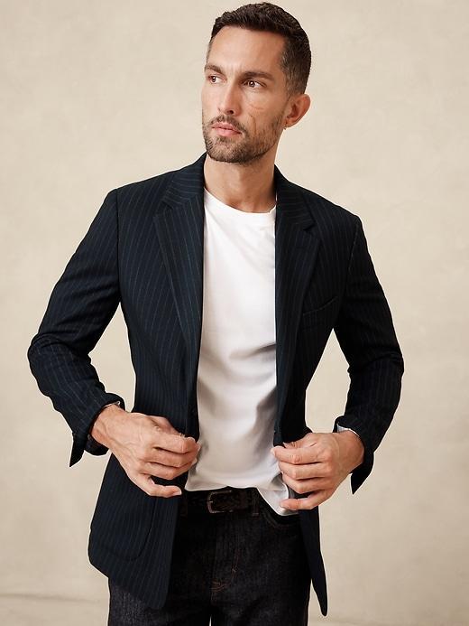 Tailored-Fit True Navy Pinstripe Jacket Product Image