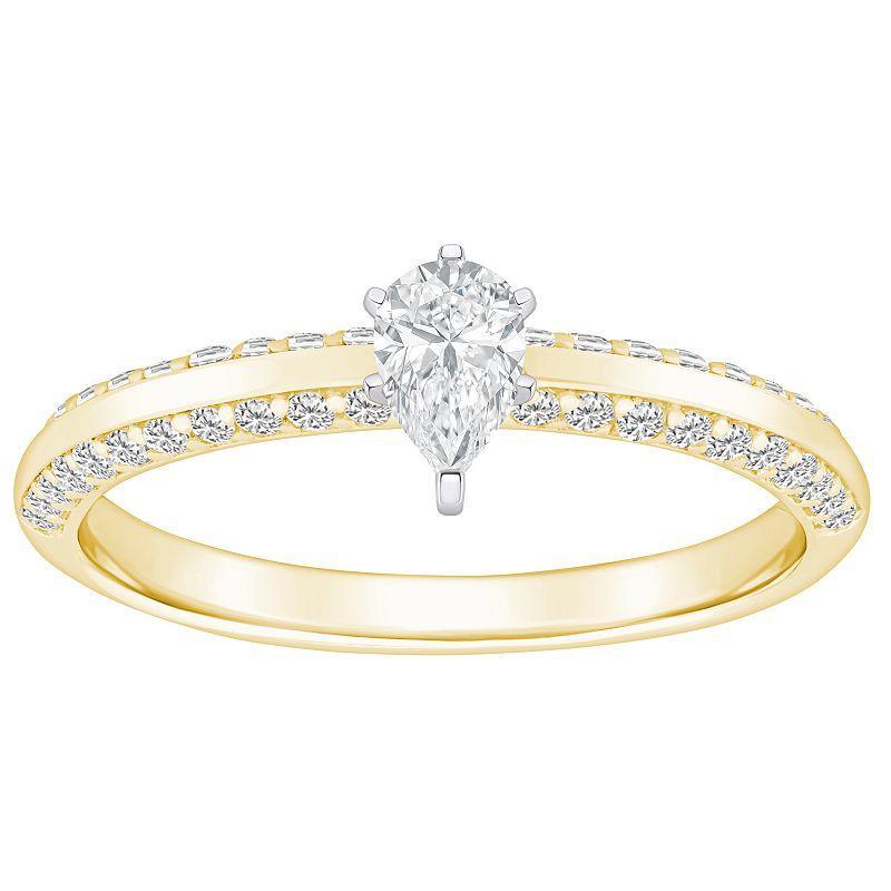 Alyson Layne 14k Gold 3/5 Carat T.W. Diamond Pear Shape Pave & Polished Band Engagement Ring, Womens White Product Image