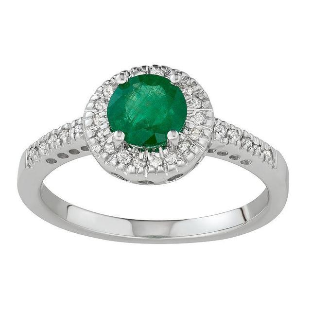 14k Gold Emerald & 1/8 Carat T.W. IGL Certified Diamond Halo Ring, Womens White Product Image