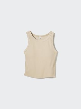 Womens Ribbed Cropped Sleeveless Bra Top Beige XL UNIQLO US product image