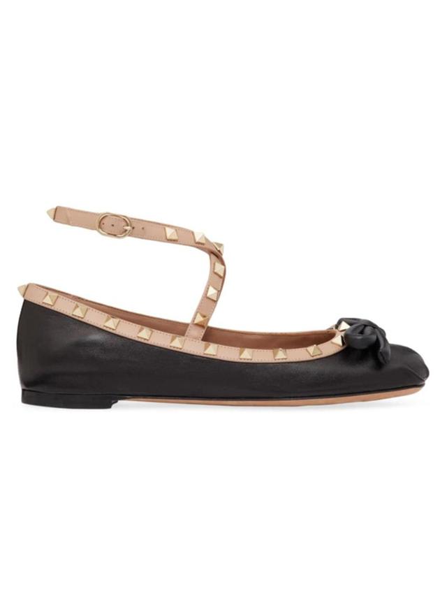 VALENTINO GARAVANI Rockstud Leather Ballet Flats In Black Product Image