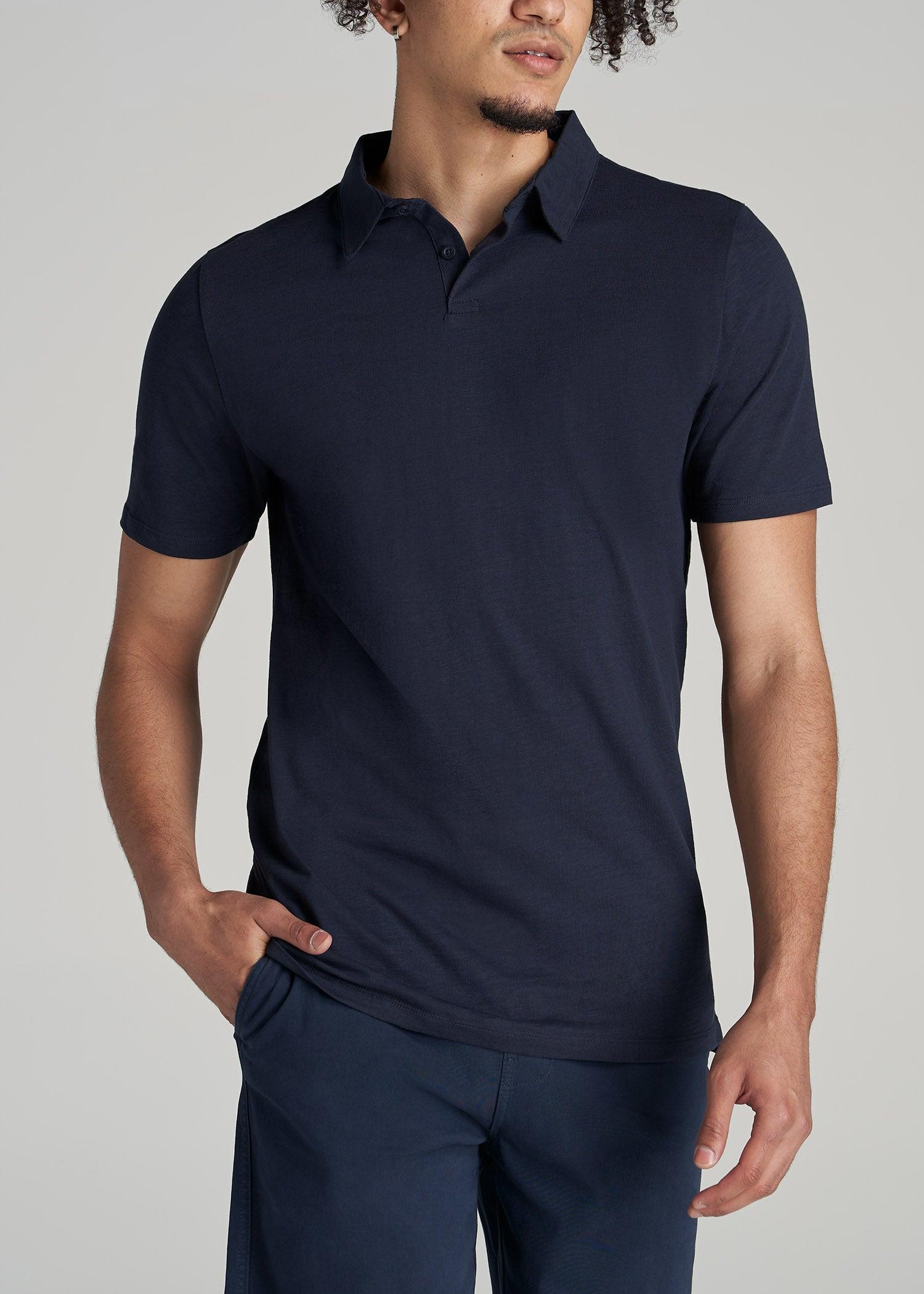 Slub Self Collar Tall Polo Shirt in Chambray Male Product Image