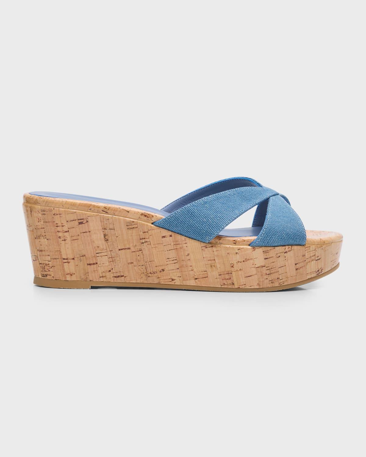 Carmen Denim Crisscross Wedge Sandals Product Image