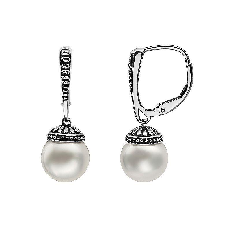 Sterling Silver Freshwater Cultured Pearl Drop Earrings, Womens, Two Tone product image