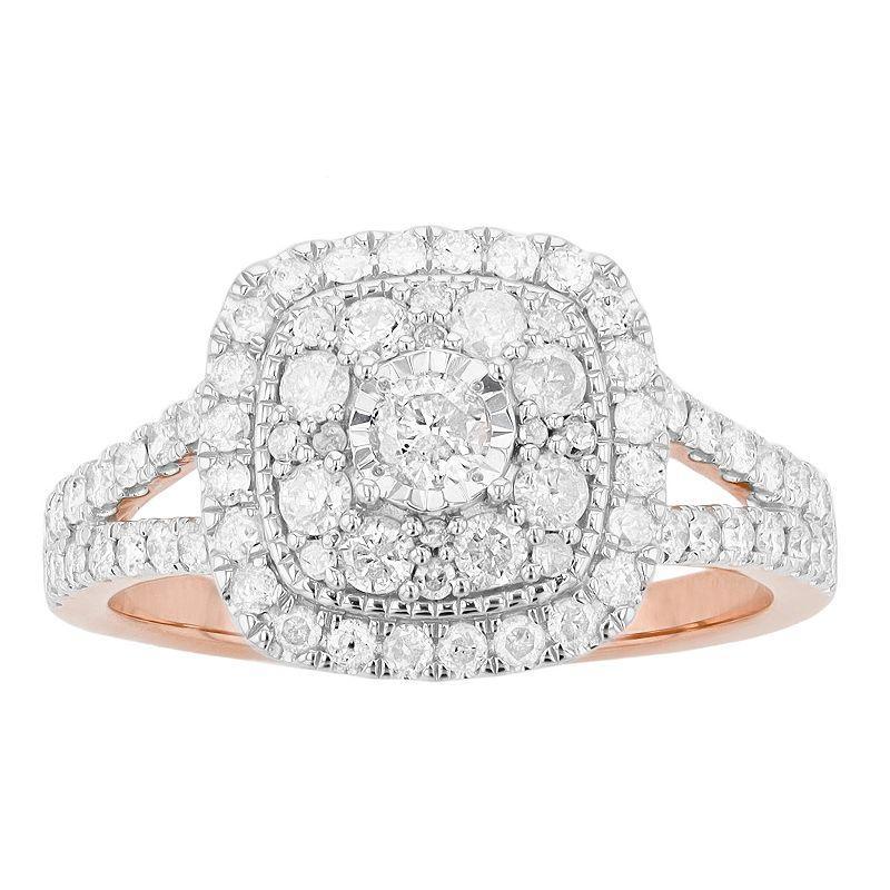 Sterling Silver 1 Carat T.W. Diamond Square Shape Halo Ring, Womens Rose Gold Tone Product Image