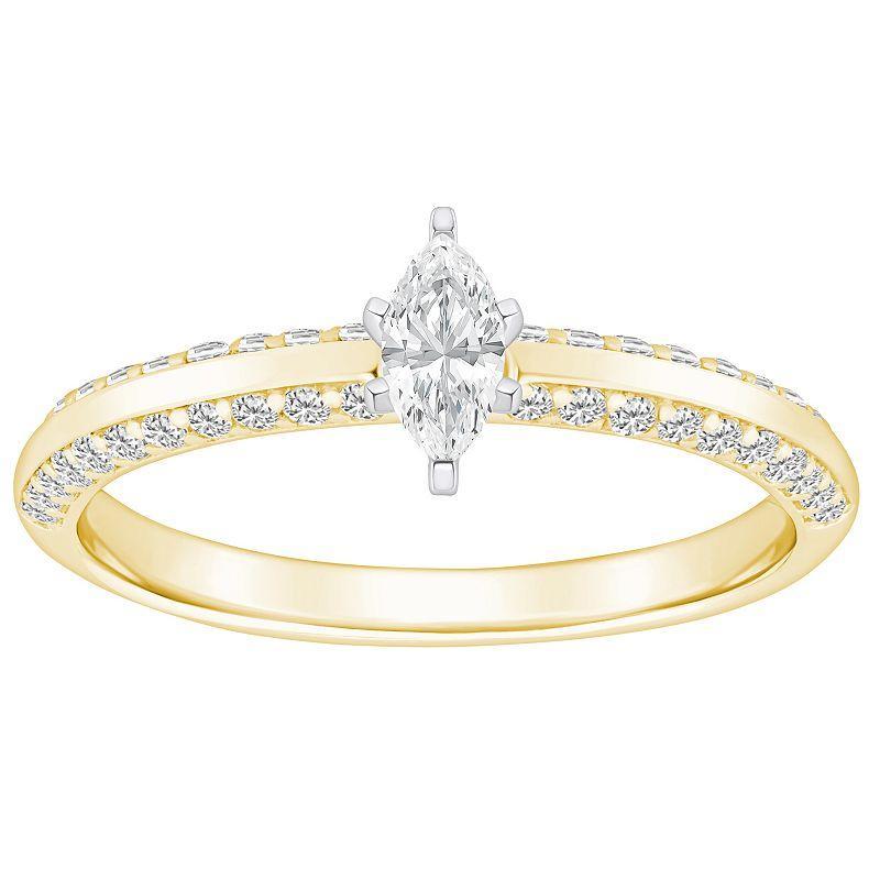 Alyson Layne 14k Gold 3/5 Carat T.W. Diamond Marquise Pave & Polished Band Engagement Ring, Womens, 14k White Gold Product Image