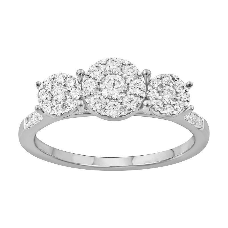 Simply Vera Vera Wang 14k Gold 1/2 Carat T.W. Diamond Halo 3-Cluster Engagement Ring, Womens 14k White Gold Product Image