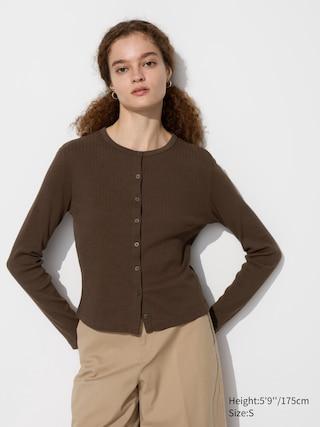 Womens Pointelle Cardigan Brown Large UNIQLO US Product Image