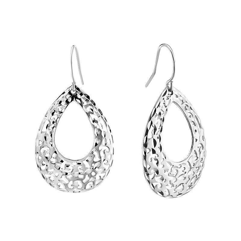 Athra NJ Inc Sterling Silver Open Teardrop Textured Drop Earrings, Womens Product Image