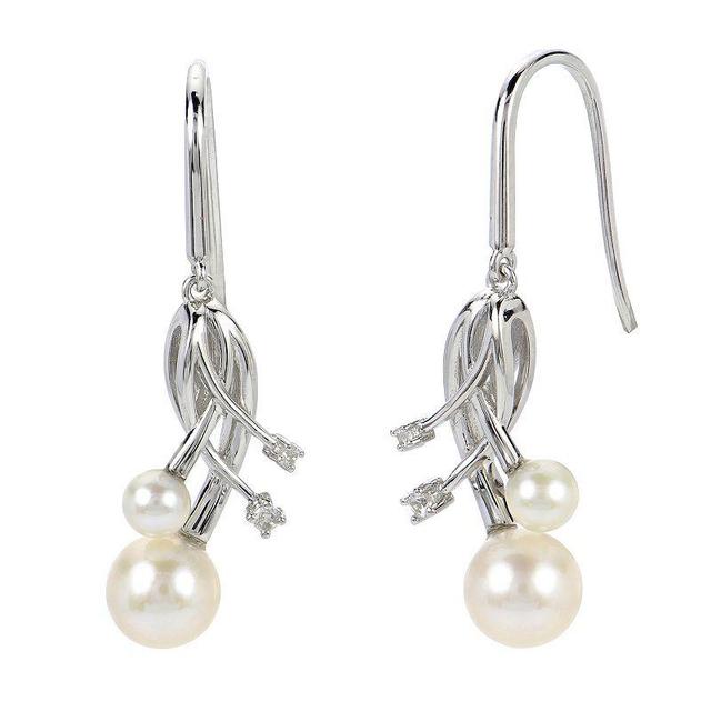 PearLustre by Imperial Sterling Silver Freshwater Cultured Pearl & Lab-Created White Sapphire Drop Earrings, Womens Product Image