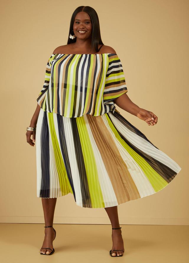 Plus Size Pleated Striped Midi Skirt Ashley Stewart Product Image