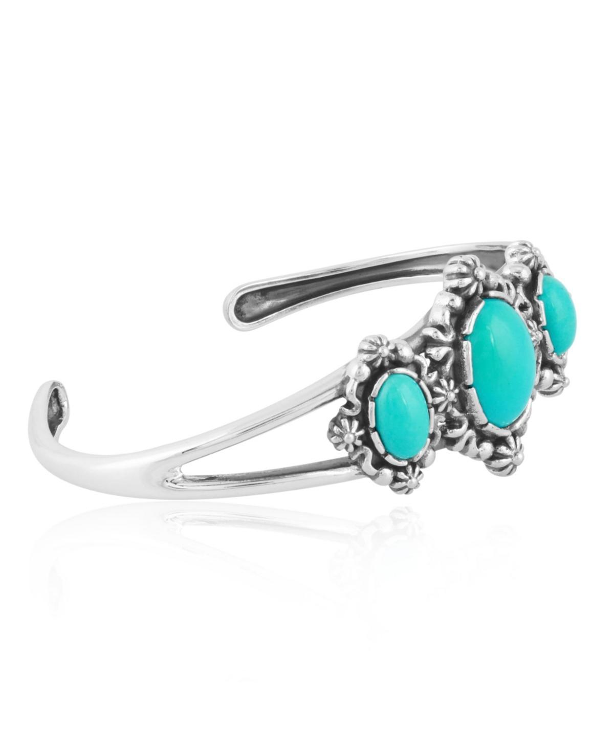 American West Jewelry Sterling Silver Womens Cuff Bracelet Blue Turquoise Gemstone - Large Product Image