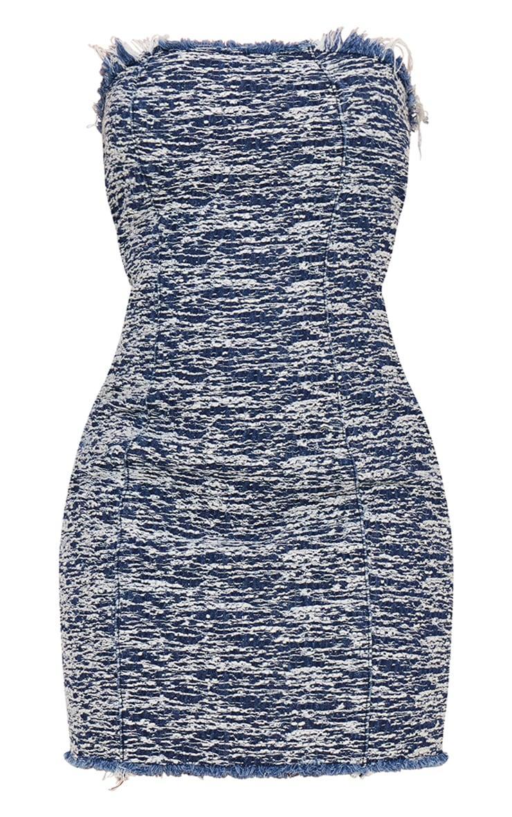 Mid Blue Wash Wave Textured Denim Mini Dress Product Image