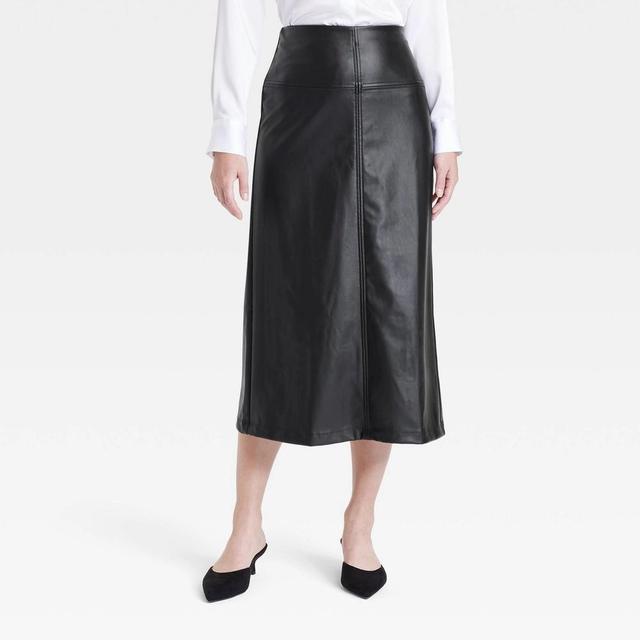 Women's Faux Leather Midi Skirt - A New Day™ Black 10 Product Image