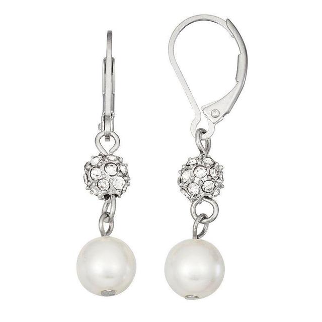 Simply Vera Vera Wang Simulated Pearl & Crystal Drop Earrings, Womens, Silver Product Image