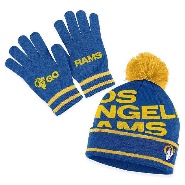 Womens WEAR by Erin Andrews Royal Los Angeles Rams Double Jacquard Cuffed Knit Hat with Pom and Gloves Set Product Image