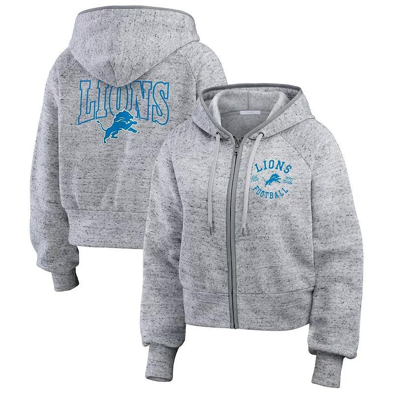 Womens WEAR by Erin Andrews Heather Gray Detroit Lions Speckled Fleece Cropped Full-Zip Hoodie product image