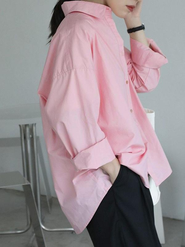 Long Sleeves Loose Split-Joint Lapel Blouses&Shirts Tops Product Image