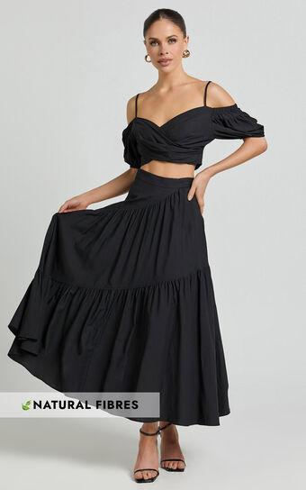 Bella Maxi Skirt - High Waist Tiered Maxi Skirt in Black Product Image