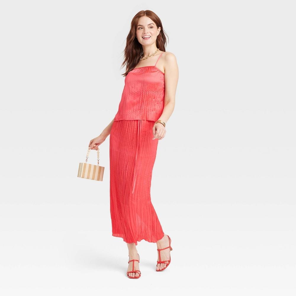 Womens Textured Satin Cami Blouse - A New Day Coral M Product Image