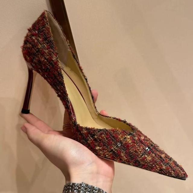 Stiletto Pointed Toe Sequin Tweed Pumps Product Image