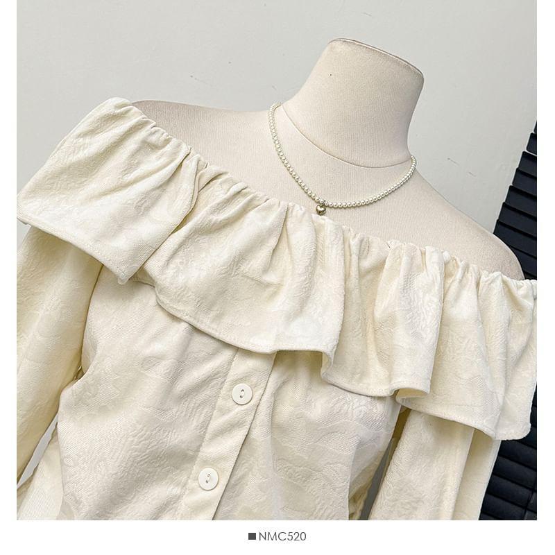 Ruffled Off-Shoulder Button-Up Crop Blouse Product Image