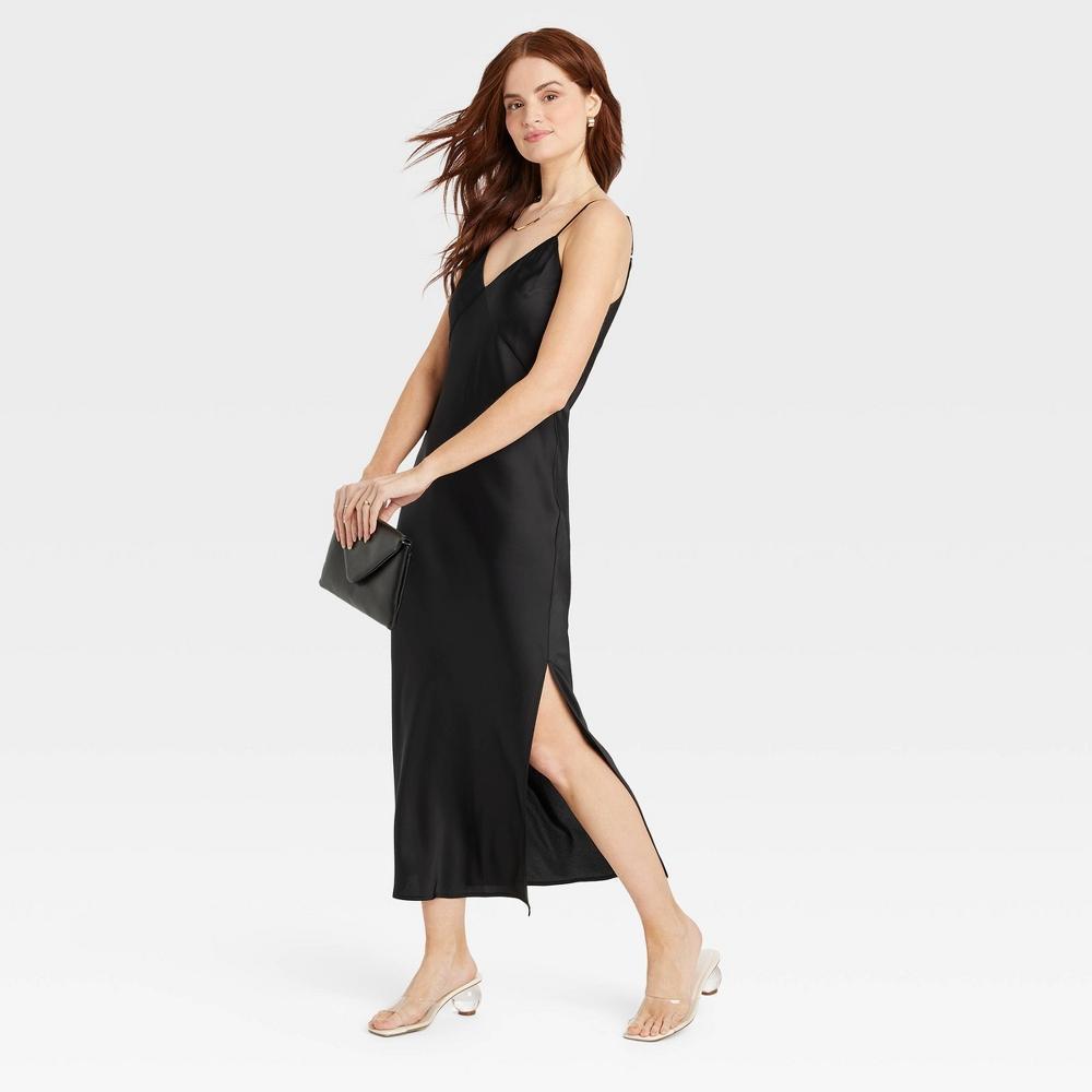 Womens Midi Slip Dress - A New Day Black M Product Image