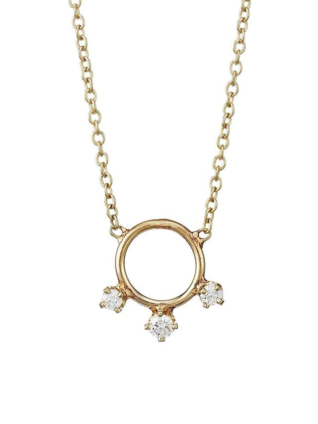 Womens 14K Yellow Gold & Diamond Circle Pendant Necklace Product Image