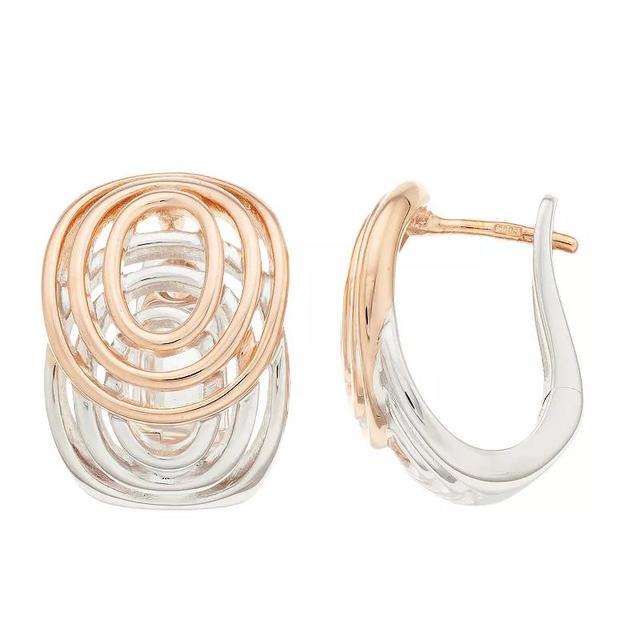 Two Tone Sterling Silver Concentric Oval Hoop Earrings, Womens Product Image