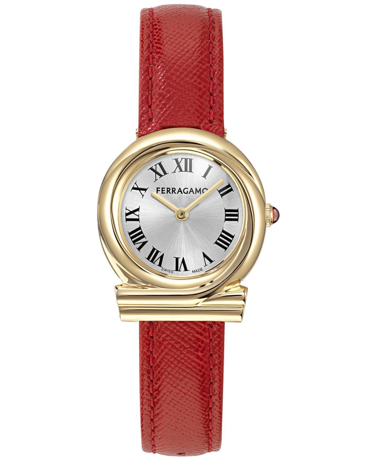 Salvatore Ferragamo Womens Gancini Twisted Analog Gold Red Leather Strap Bracelet Watch Product Image