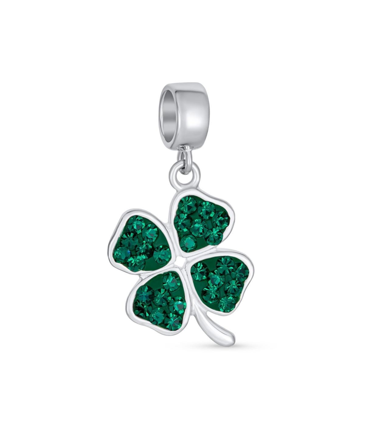 Celtic Lucky Good Luck Leaf Green Crystal Shamrock Irish Clover Dangle Bead Charm For Women .925 Sterling Silver Product Image