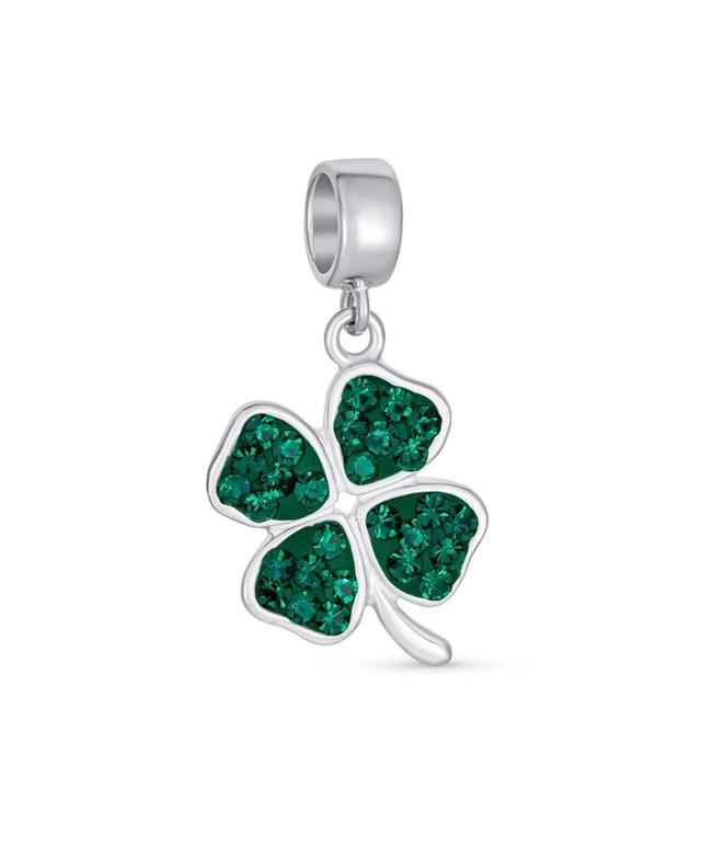 Bling Jewelry Celtic Lucky Good Luck Leaf Green Crystal Shamrock Irish Clover Dangle Bead Charm For Women Sterling Silver Product Image