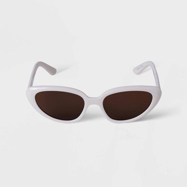 Womens Plastic Round Cateye Sunglasses - A New Day Ivory Product Image