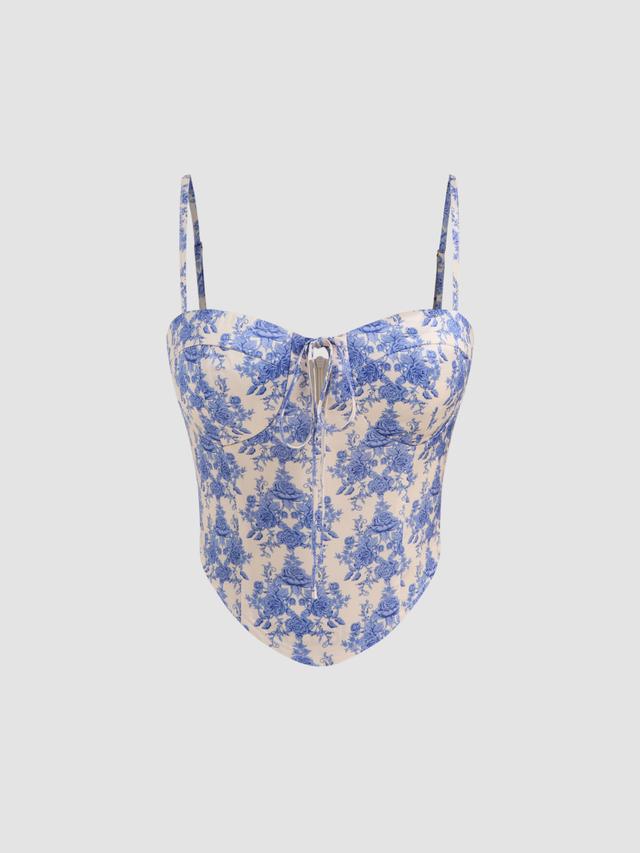 Sweetheart Neckline Floral Corset Knotted Cami Top Product Image