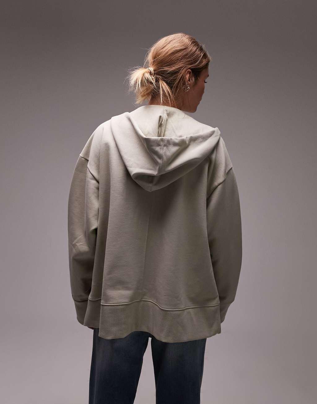 Topshop premium extreme oversized zip up hoodie in sage Product Image