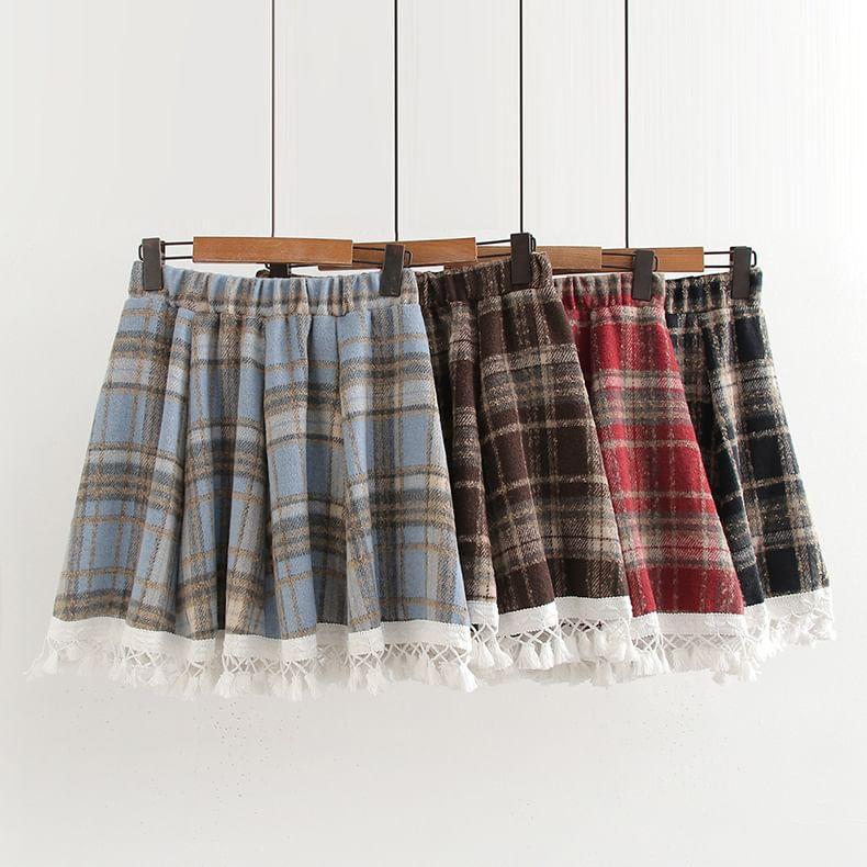 High Waist Plaid Mini A-Line Skirt product image