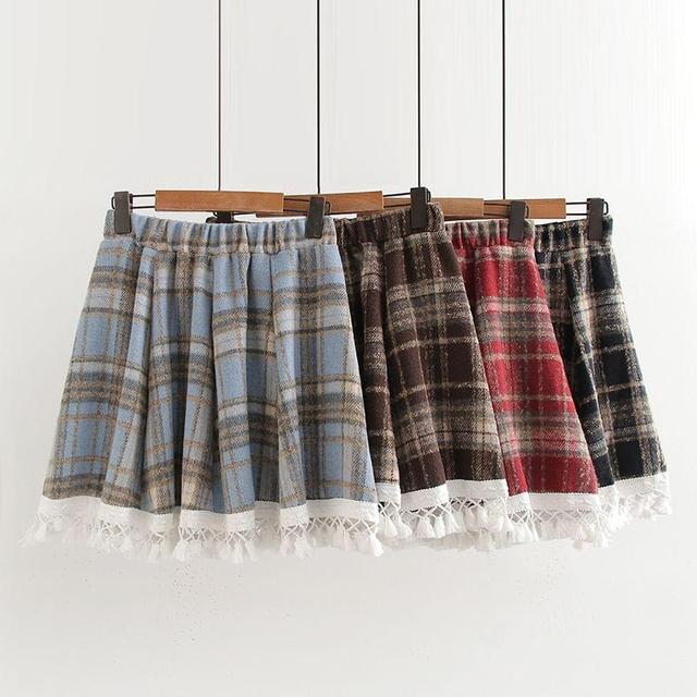 High Waist Plaid Mini A-Line Skirt Product Image