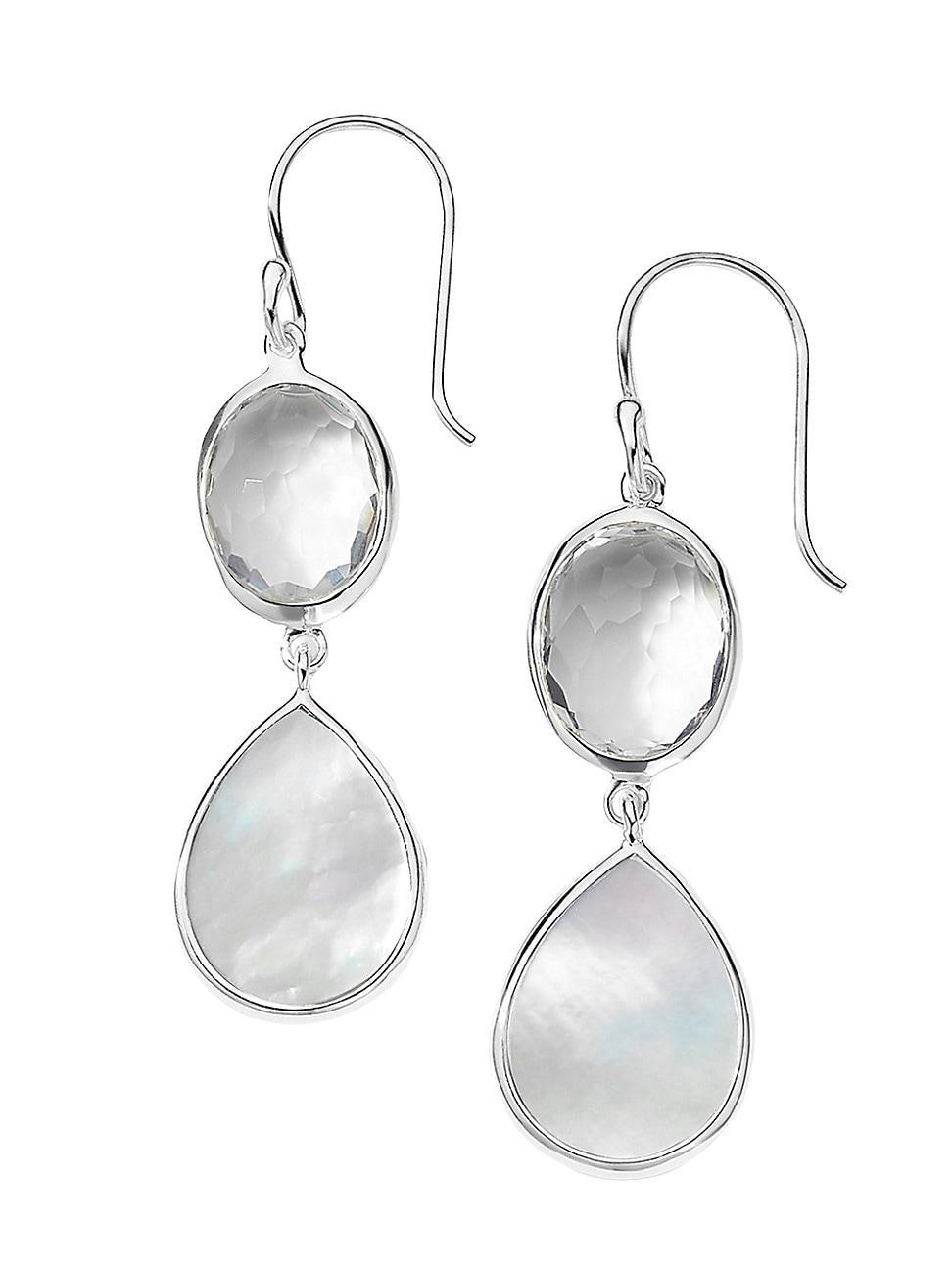 Womens Snowman Sterling Silver, Rock Crystal, & Mother-Of-Pearl Double-Drop Earrings Product Image