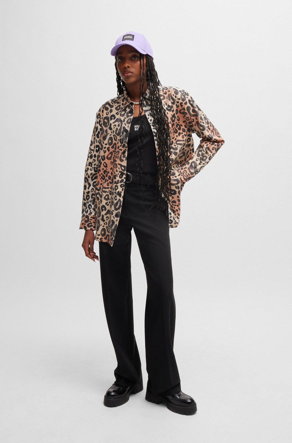 Oversize-fit blouse in leopard-print twill Product Image