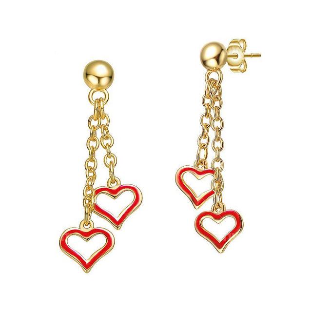 14k Gold Plated Double Heart Chain Drop Earrings, Womens, Gold Tone Red Product Image