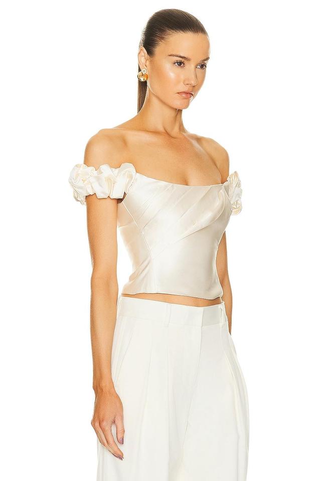 LoveShackFancy Ileana Pleated Off the Shoulder Satin Top Product Image