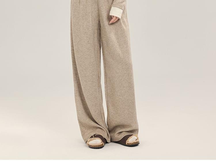 Set: Button-Up Plain Cardigan + High Waist Wide Leg Pants Product Image