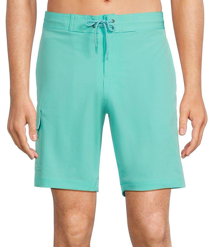 Caribbean Big & Tall Half Elastic Solid Cargo 9#double; and 11#double; Inseam Swim Trunks Product Image